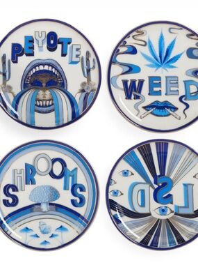 Jonathan Adler Blue and Cream 'Druggist' Porcelain Coasters